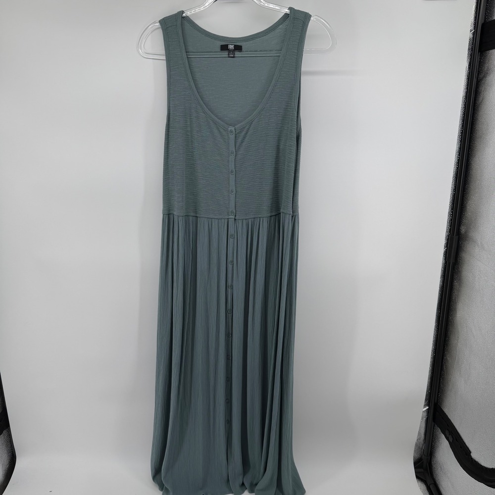 FRYE Teal Crinkle Knit Button Front Maxi Dress‎ L Sleeveless Boho Casual